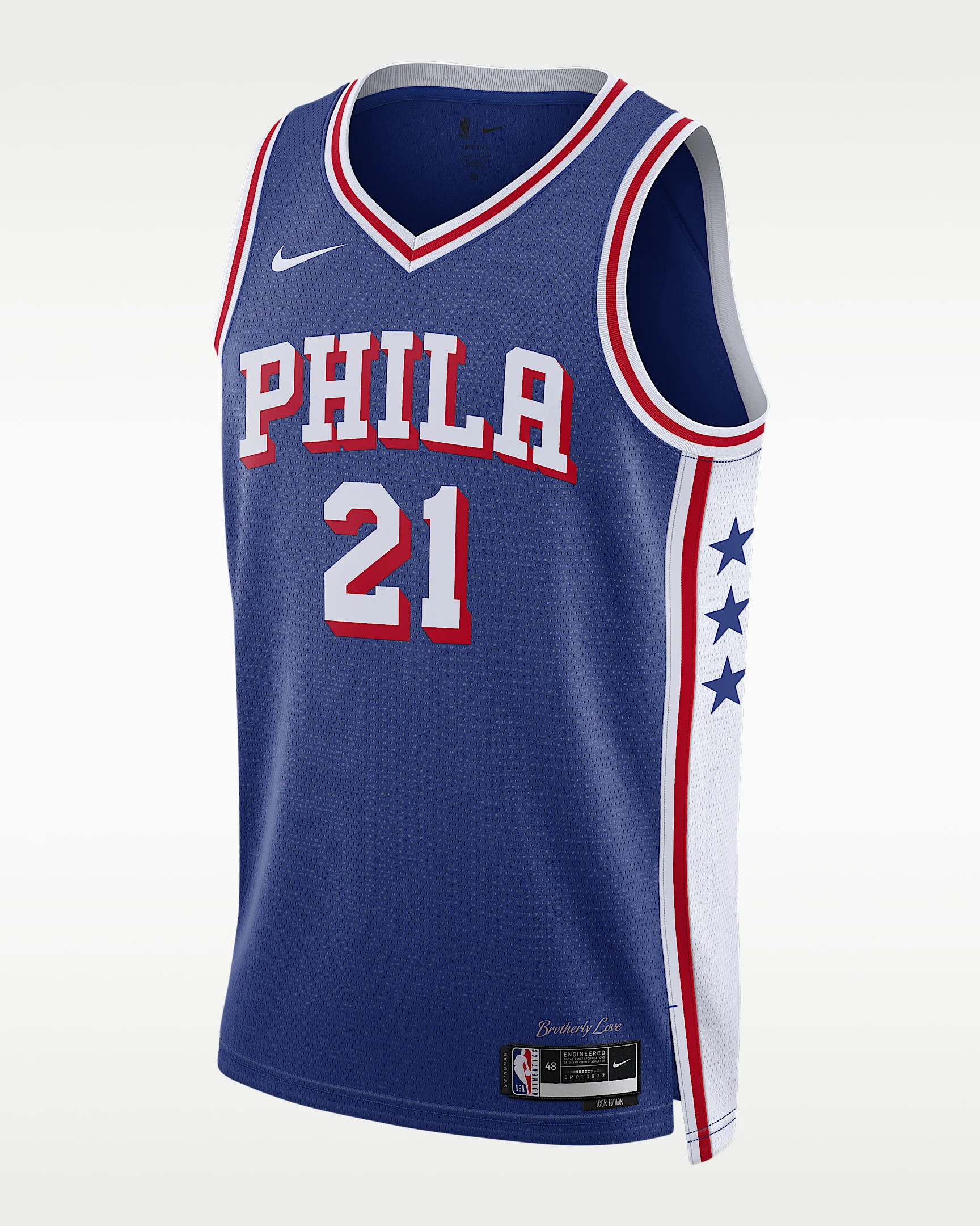 Joel Embiid 필라델피아 76ers 2023/24 Icon Edition 나이키 남자의 Dri-FIT NBA Swingman 저지 - 1