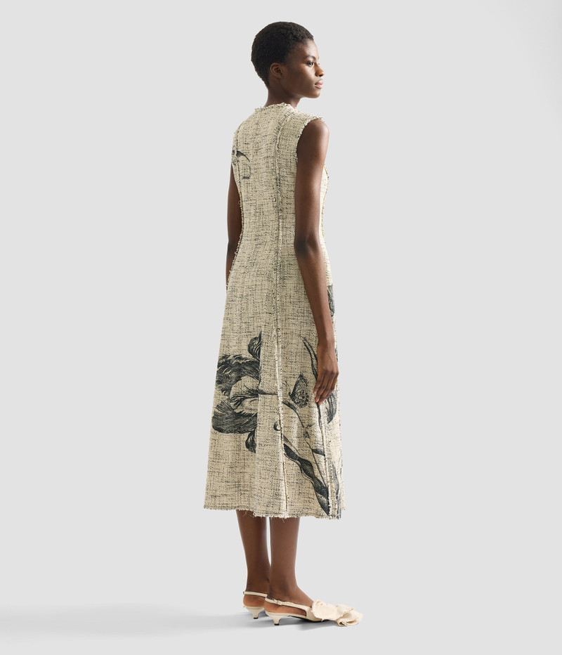 FLORAL PRINT MOULINE TWEED SLEEVELESS MIDI DRESS 3