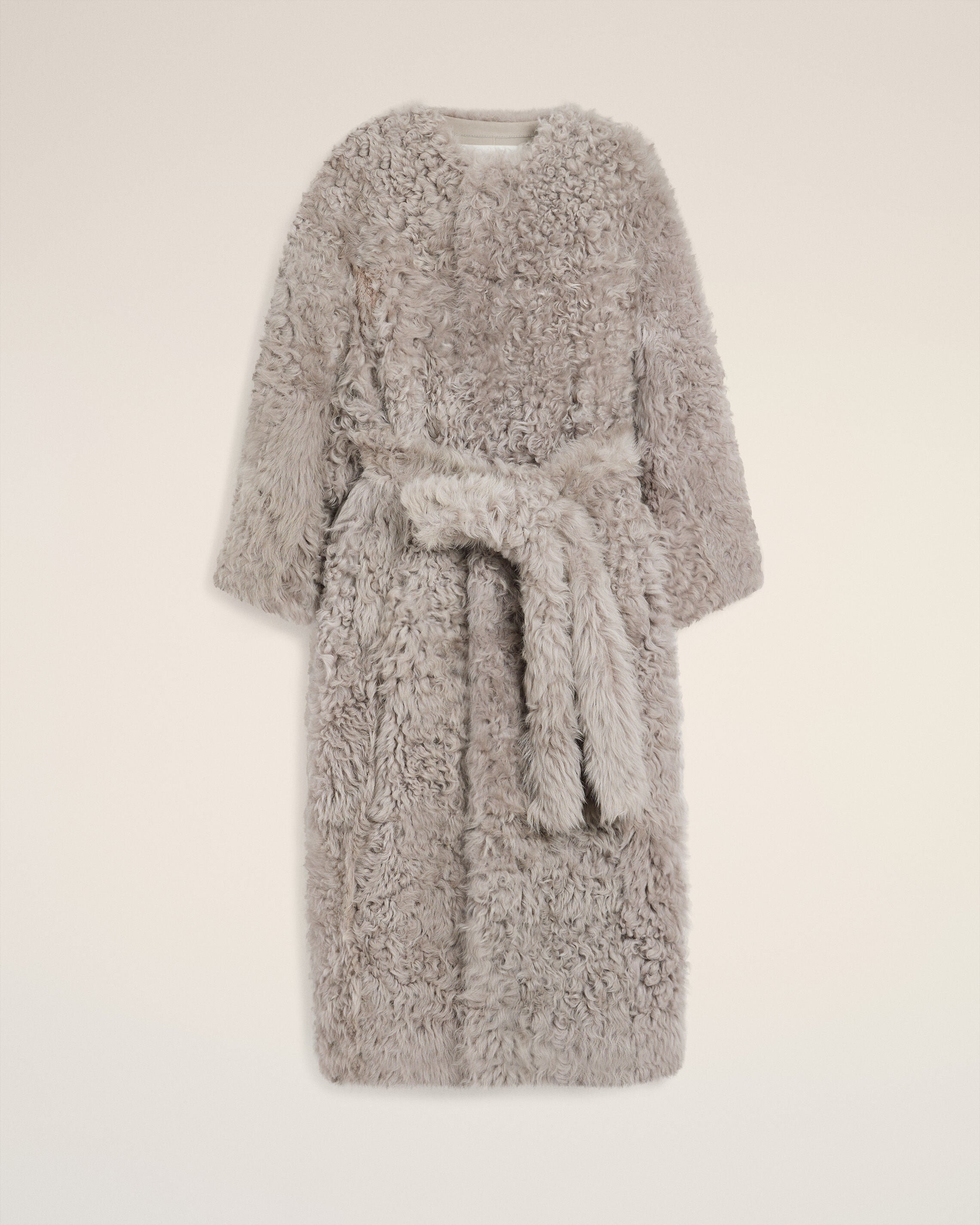 GREY SHEARLING LONG COAT - 7