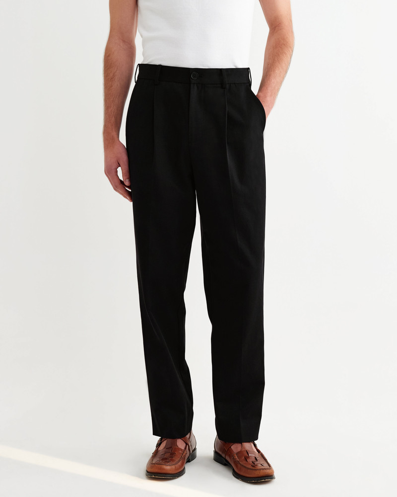 Wax London Aubyn - Black Cotton Tencel Twill Relaxed Fit Trousers outlook