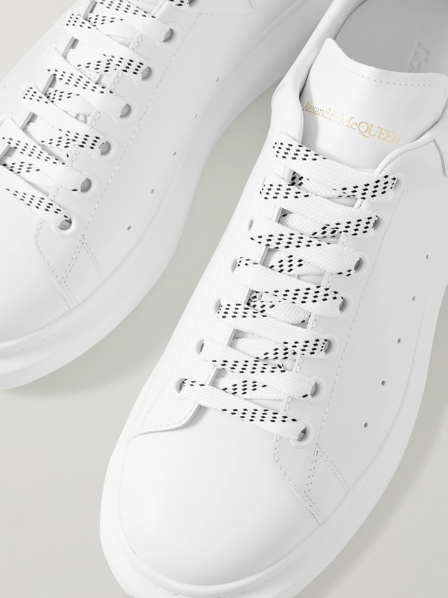 Exaggerated-Sole Leather Sneakers White - 5