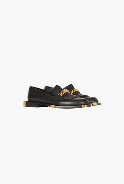 Balmain Black leather loafers with gold-tone chain outlook