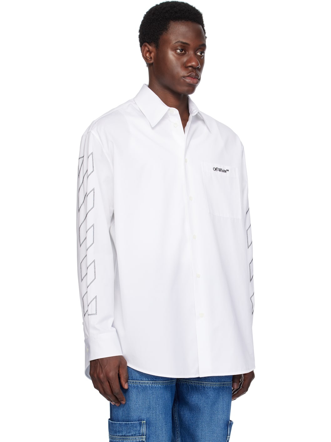 White Diag Outl Poplin Shirt - 2