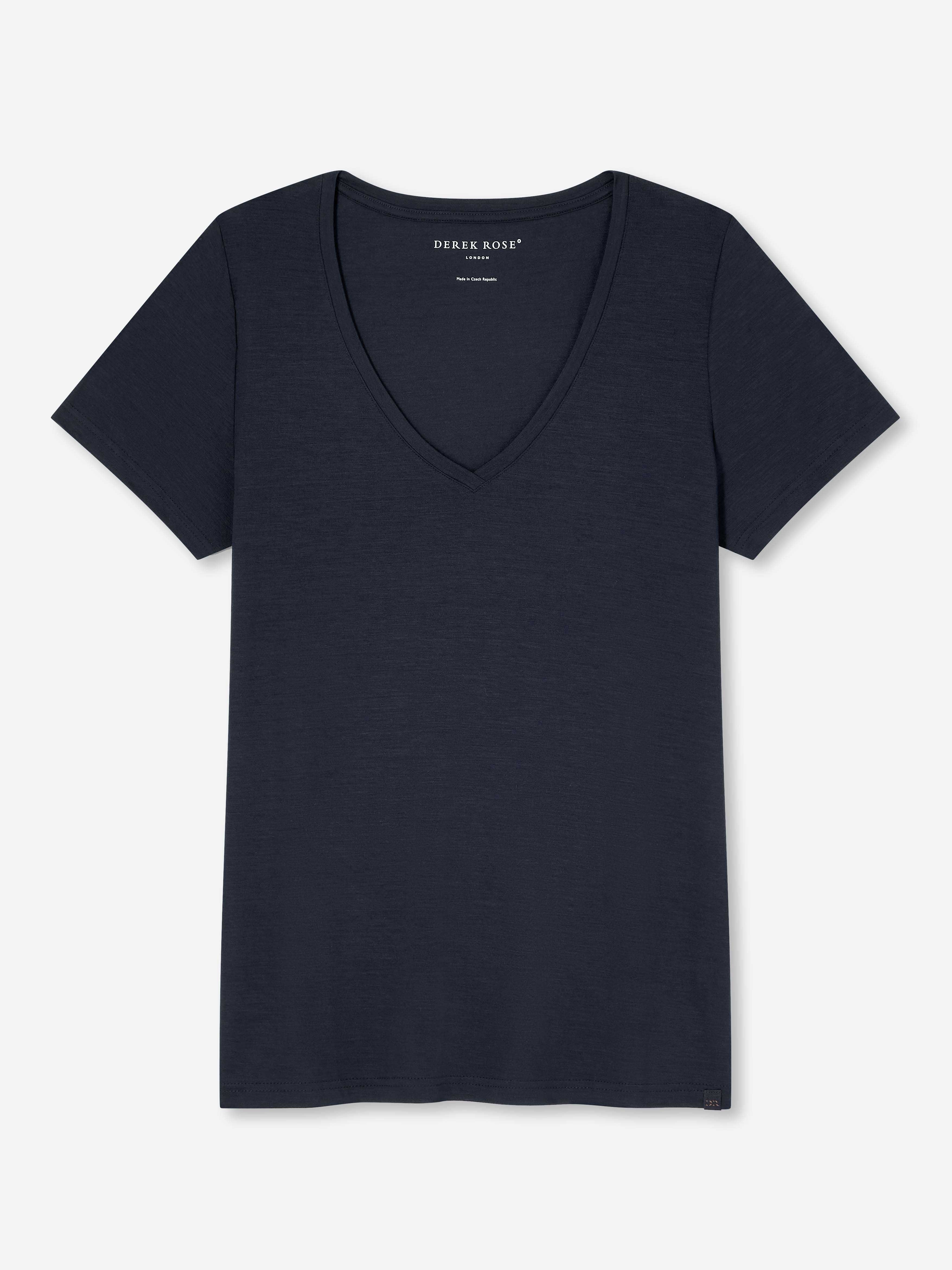 Women's V-Neck T-Shirt Lara Micro Modal Stretch Navy - 7