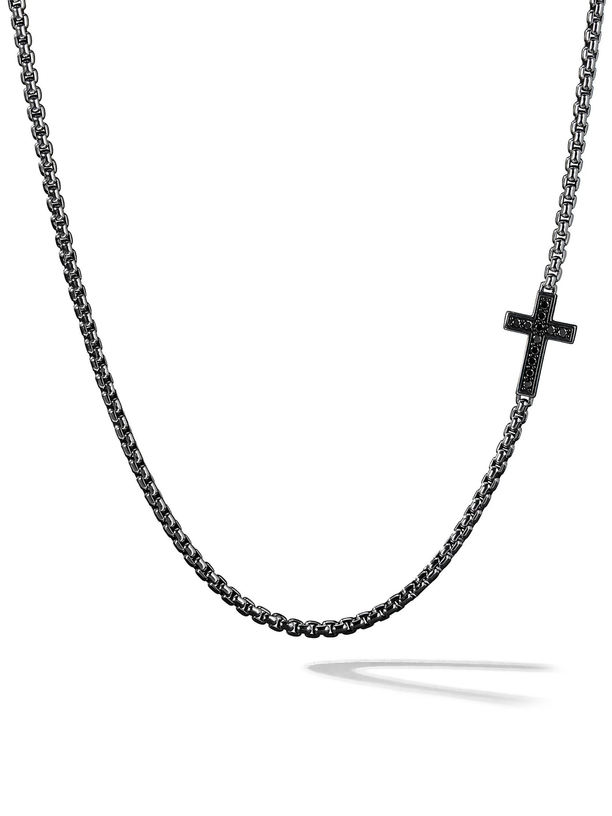 Men's Streamline Cross Station Necklace in Sterling Silver - Black Diamond - 1