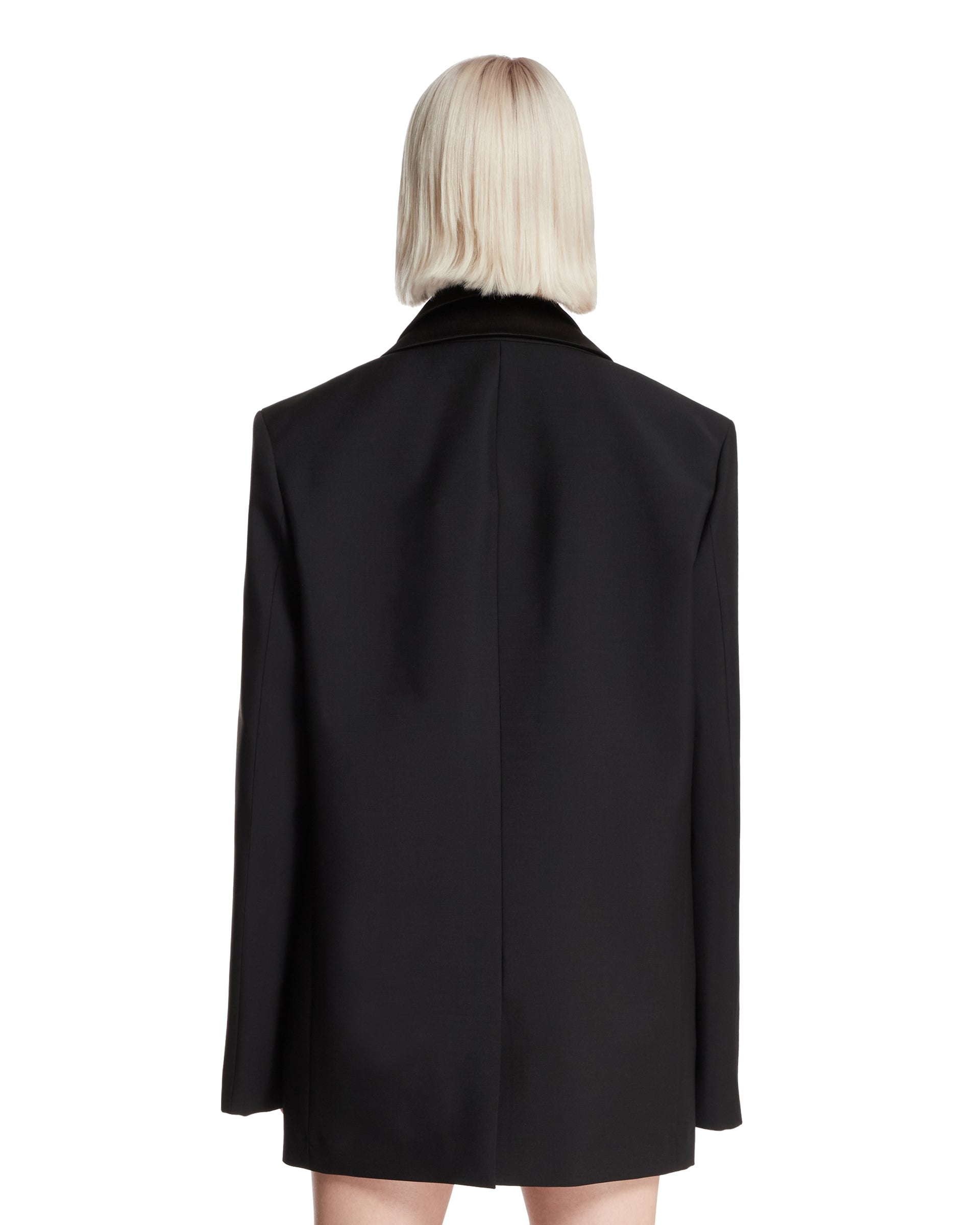 Black Deconstructed Blazer with Satin Lapels - 3