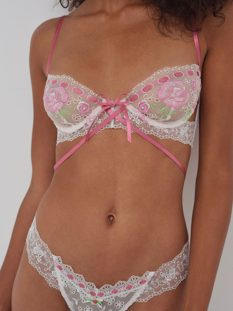Rose Milk Eyelet Underwire Bra - 1
