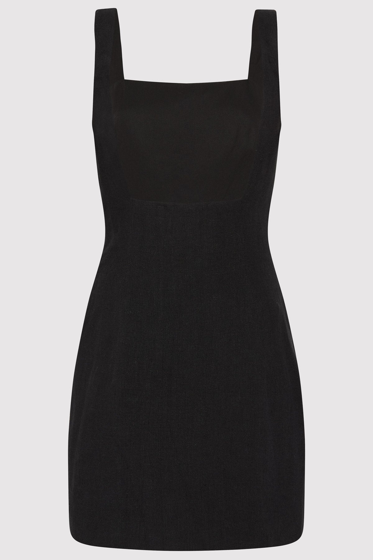 Linen Square Neck Mini Dress - Black - 6
