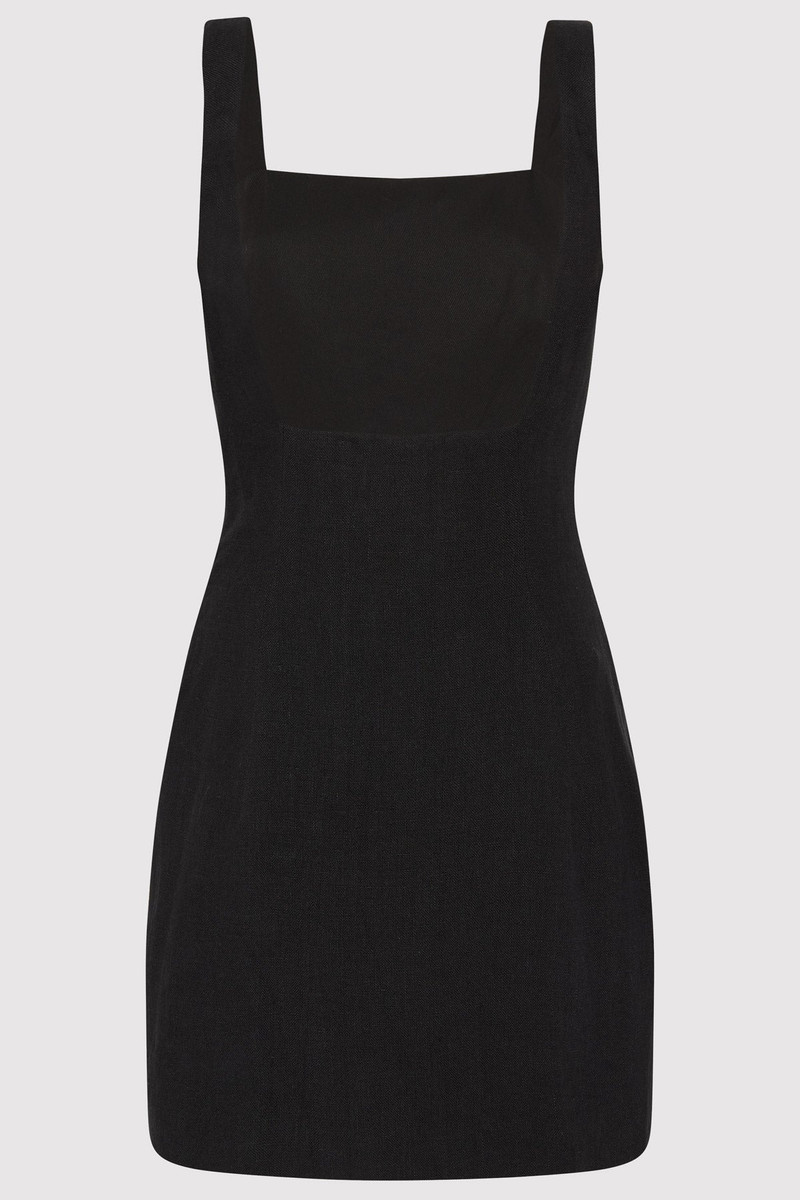 ST. AGNI Linen Square Neck Mini Dress - Black - R24-912BLK | REVERSIBLE
