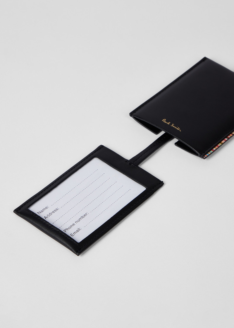 Black Leather 'Signature Stripe' Trim Luggage Tag 4