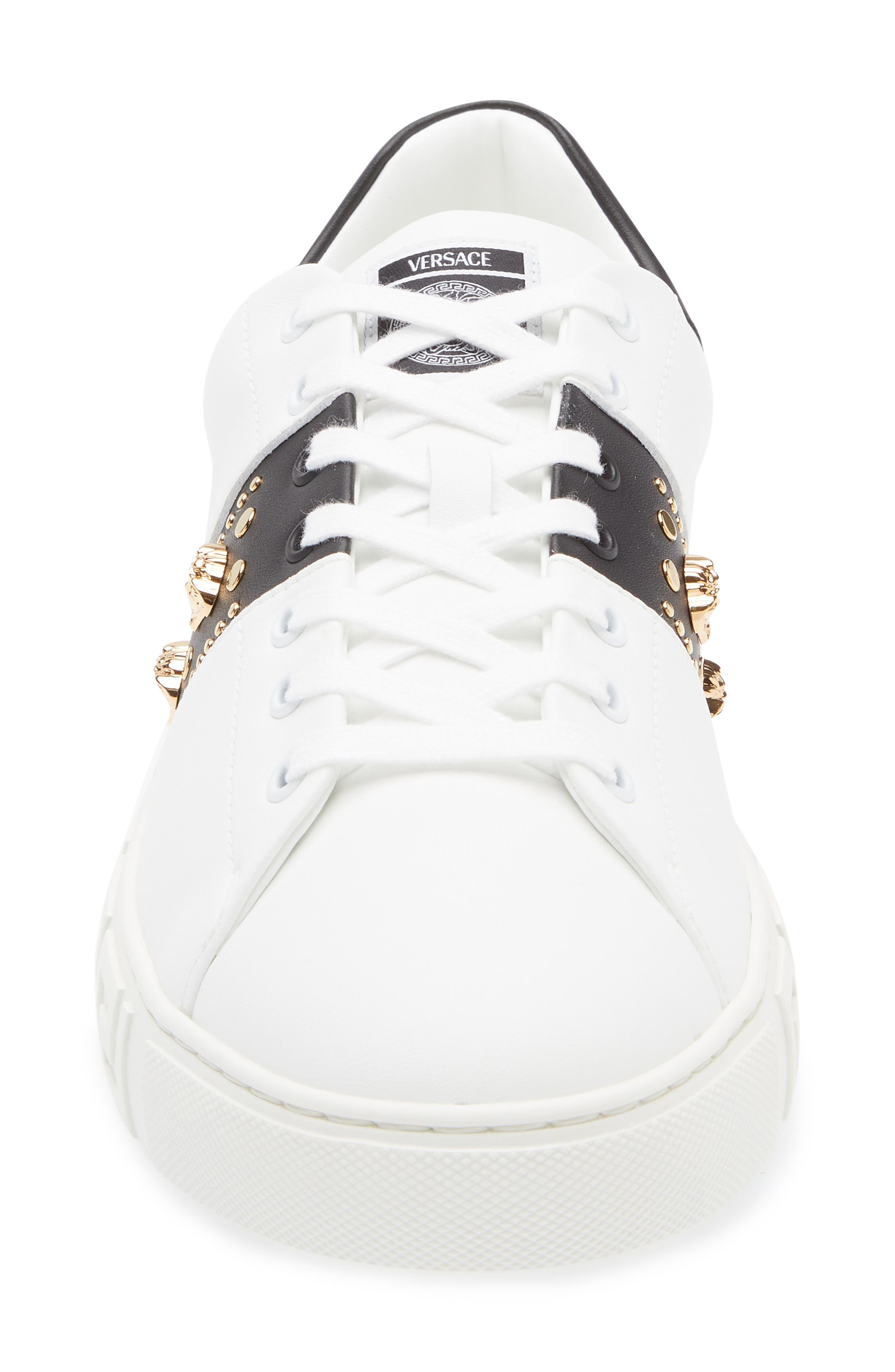 Versace Studded Greca Sneaker in White Black-Versace Gold at Nordstrom - 3