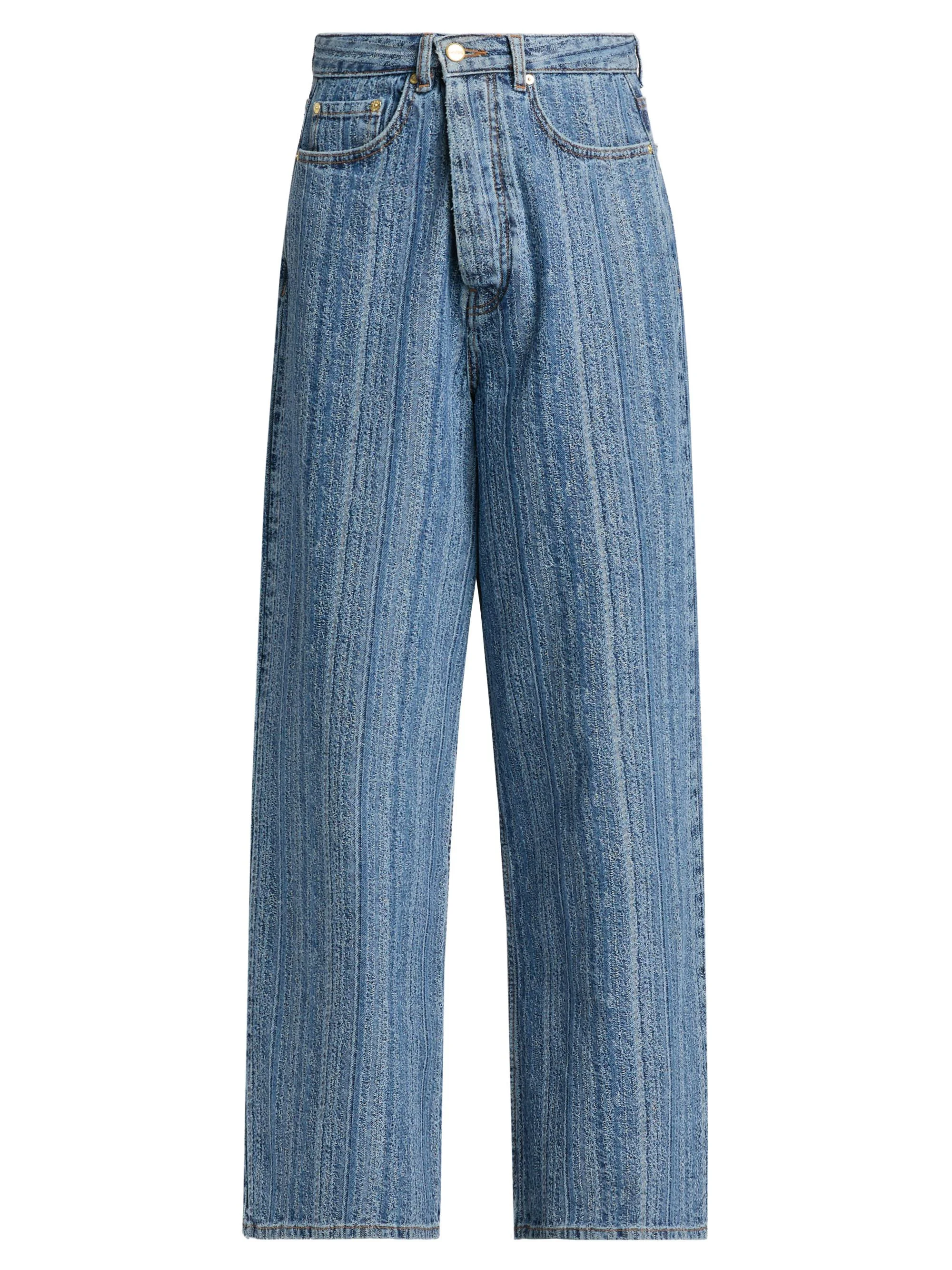 Women's Striped Baggy-Fit Jeans - Indigo - 1