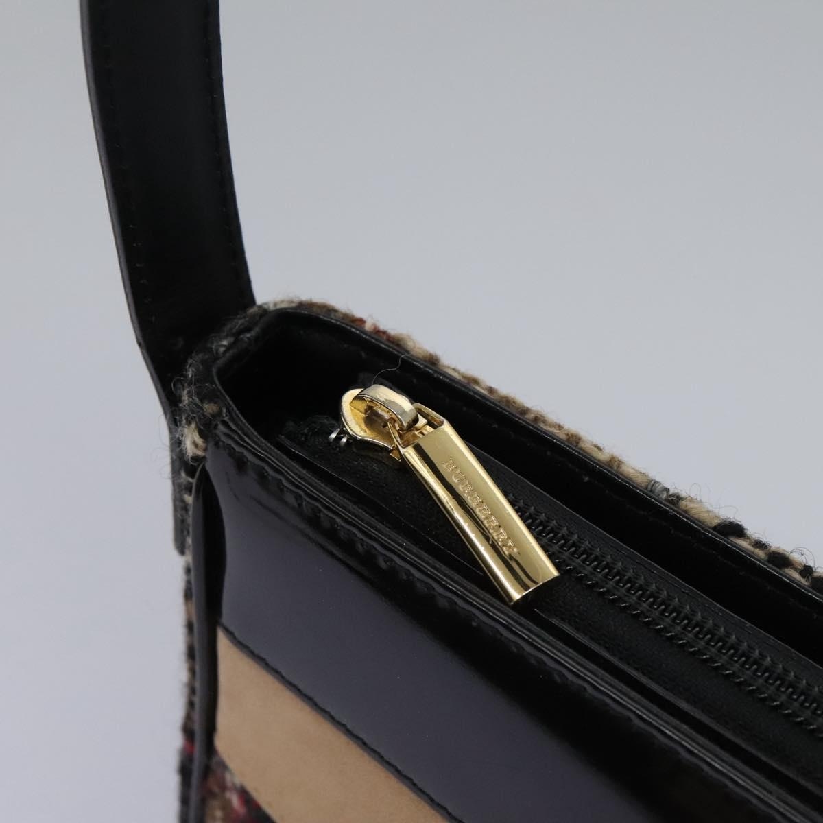 Burberry Nova Check Shoulder Bag Wool Suede Leather Beige Black Gold - 10