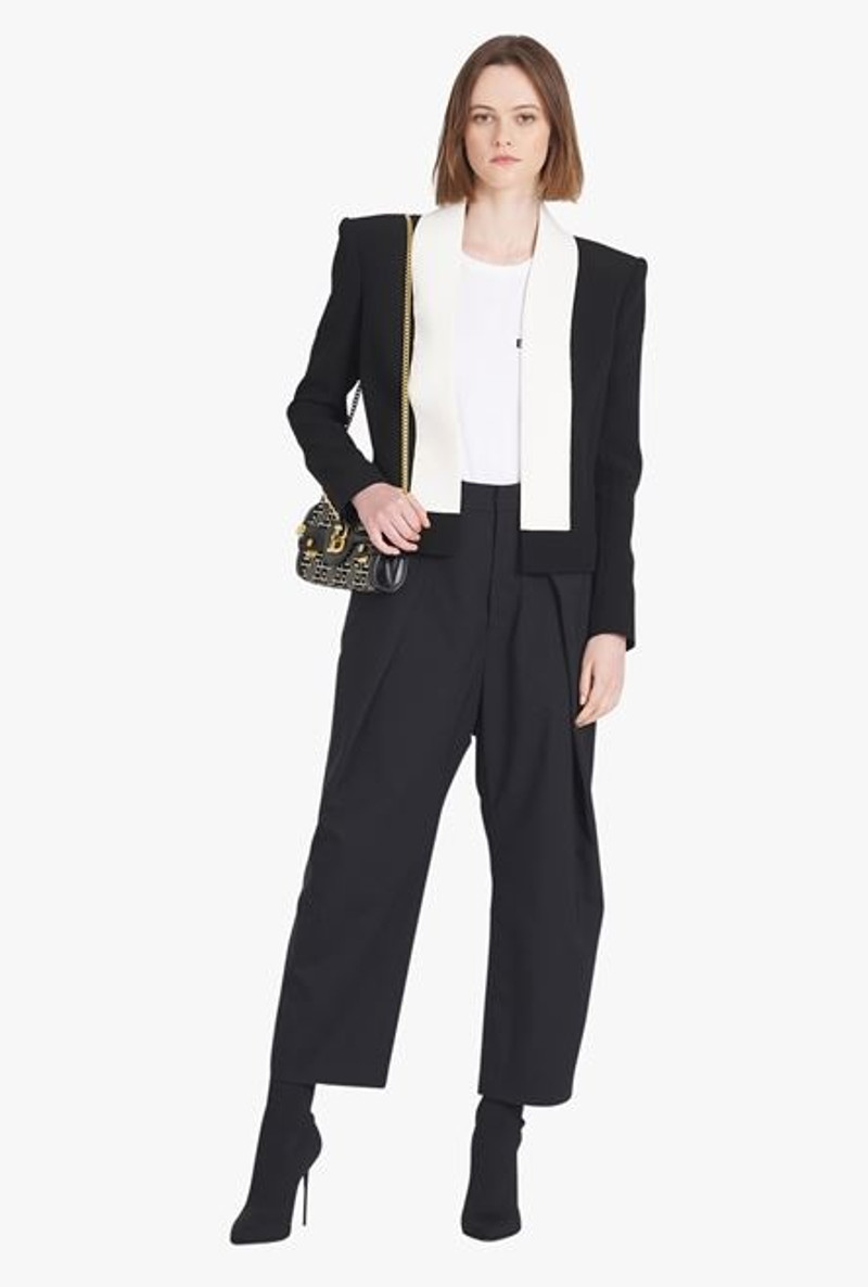Balmain Bicolor black and white eco-designed crêpe spencer jacket outlook