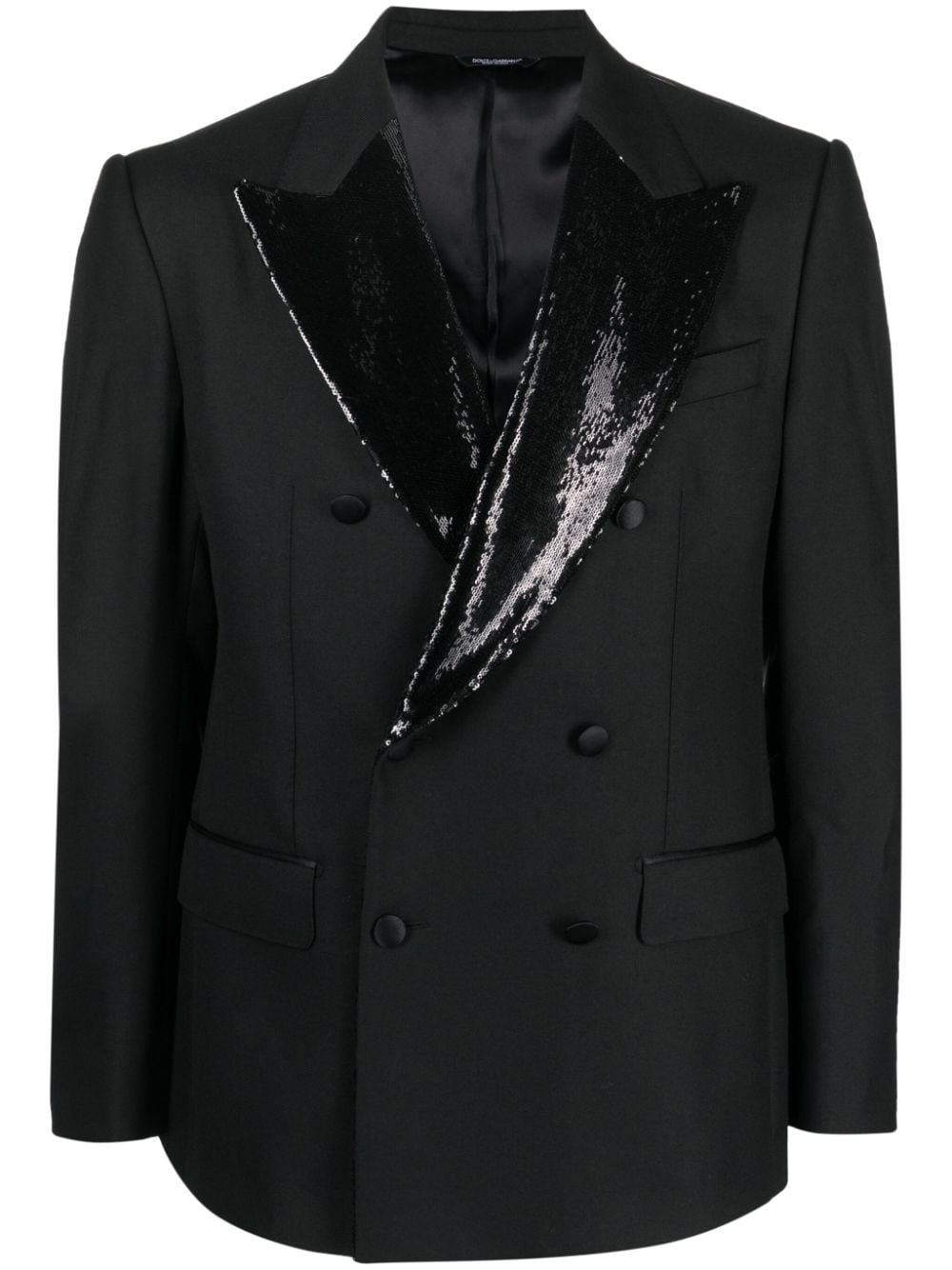 sequin-lapel double-breasted blazer - 1