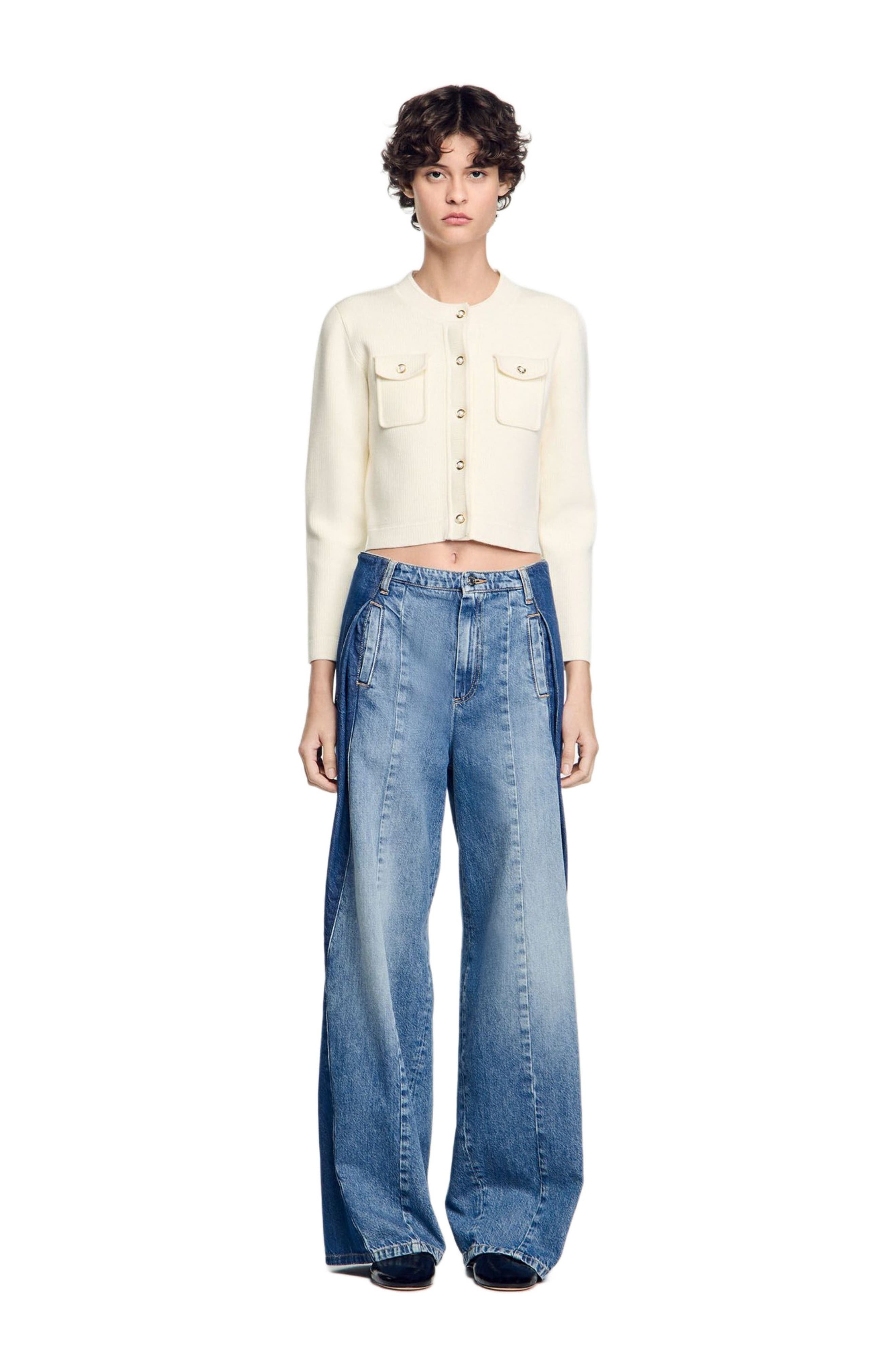 SANDRO Rib knit cardigan in Ecru at Nordstrom - 1