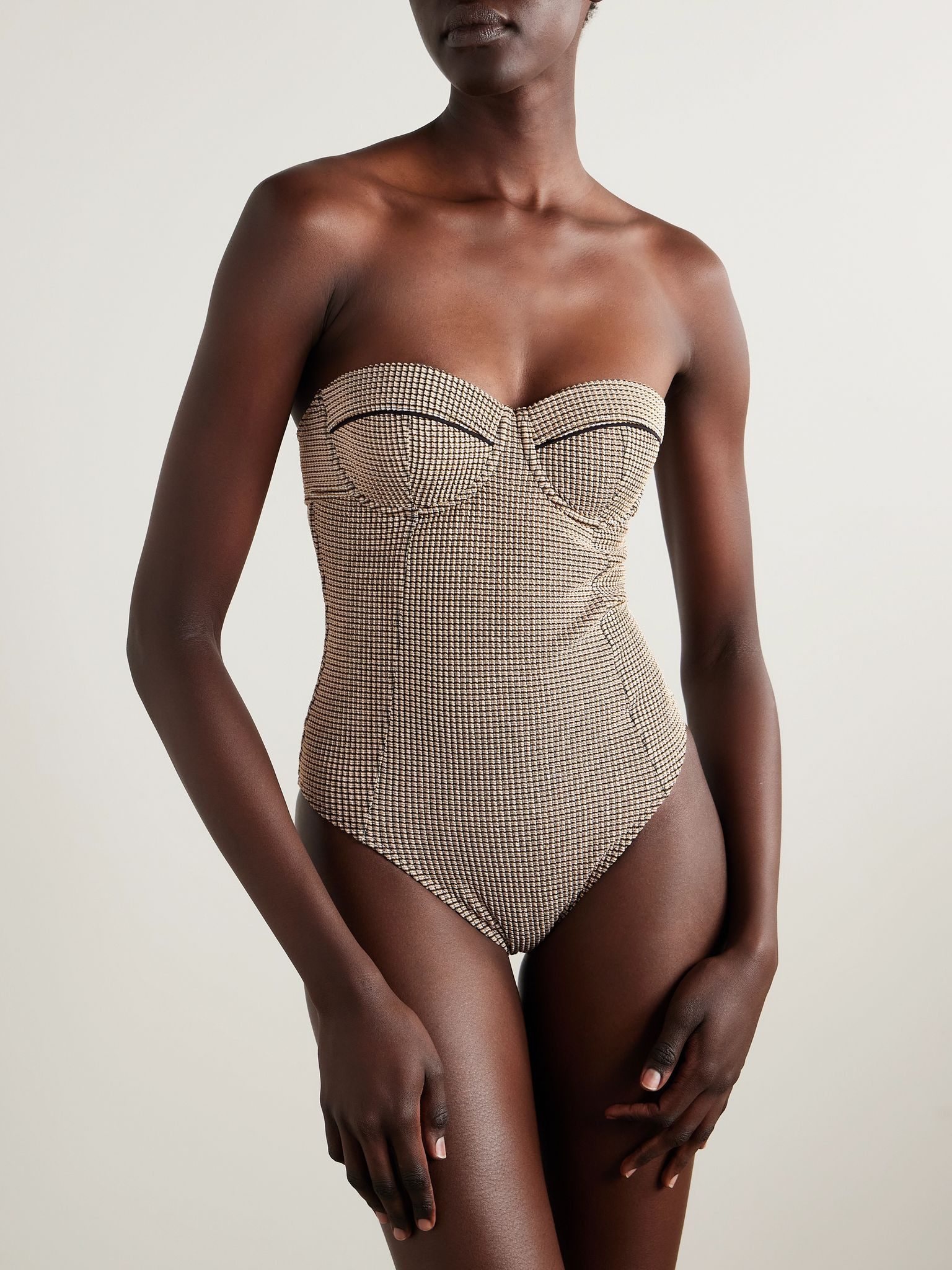 Maeve checked piqué underwired swimsuit Beige - 5
