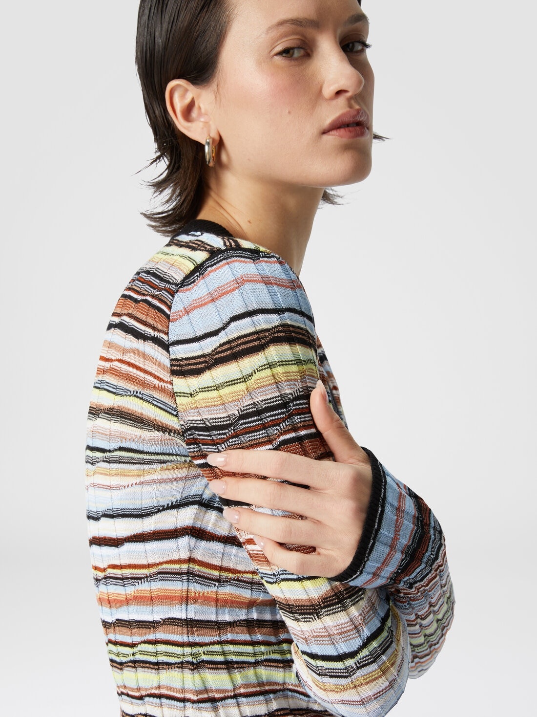 Striped cotton and viscose ribbed cardigan with contrasting trim - 5