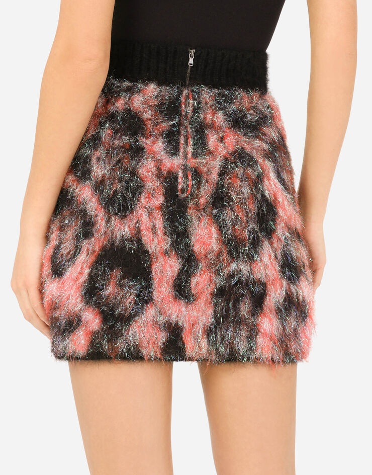 Knit jacquard miniskirt with neon leopard design - 5