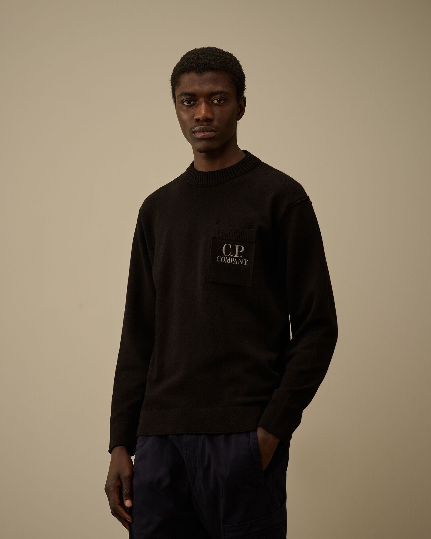 Soft Cotton Stretch Chest Pocket Crewneck Sweater - 3