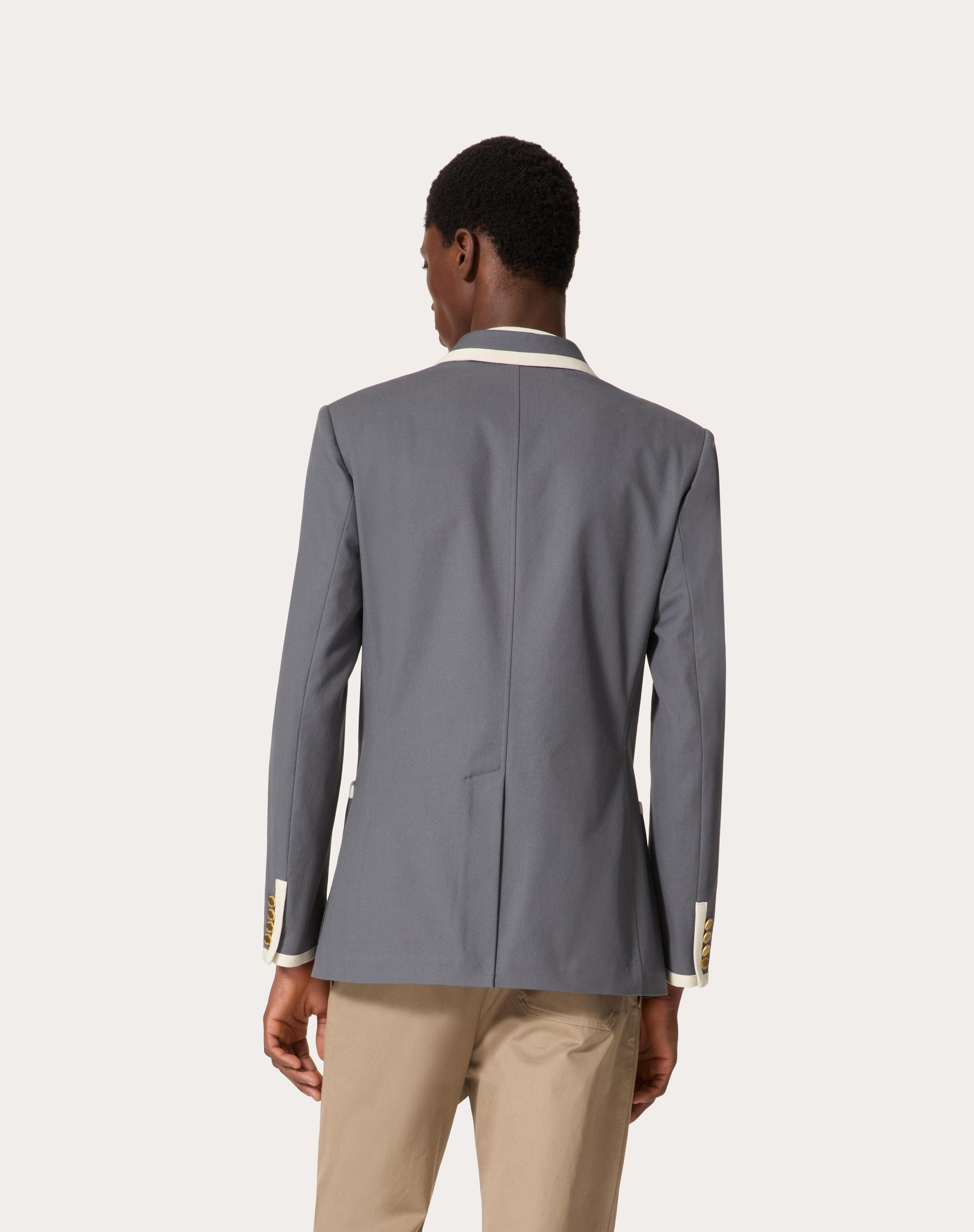DOUBLE-BREASTED JACKET IN STRETCH COTTON CANVAS - 4
