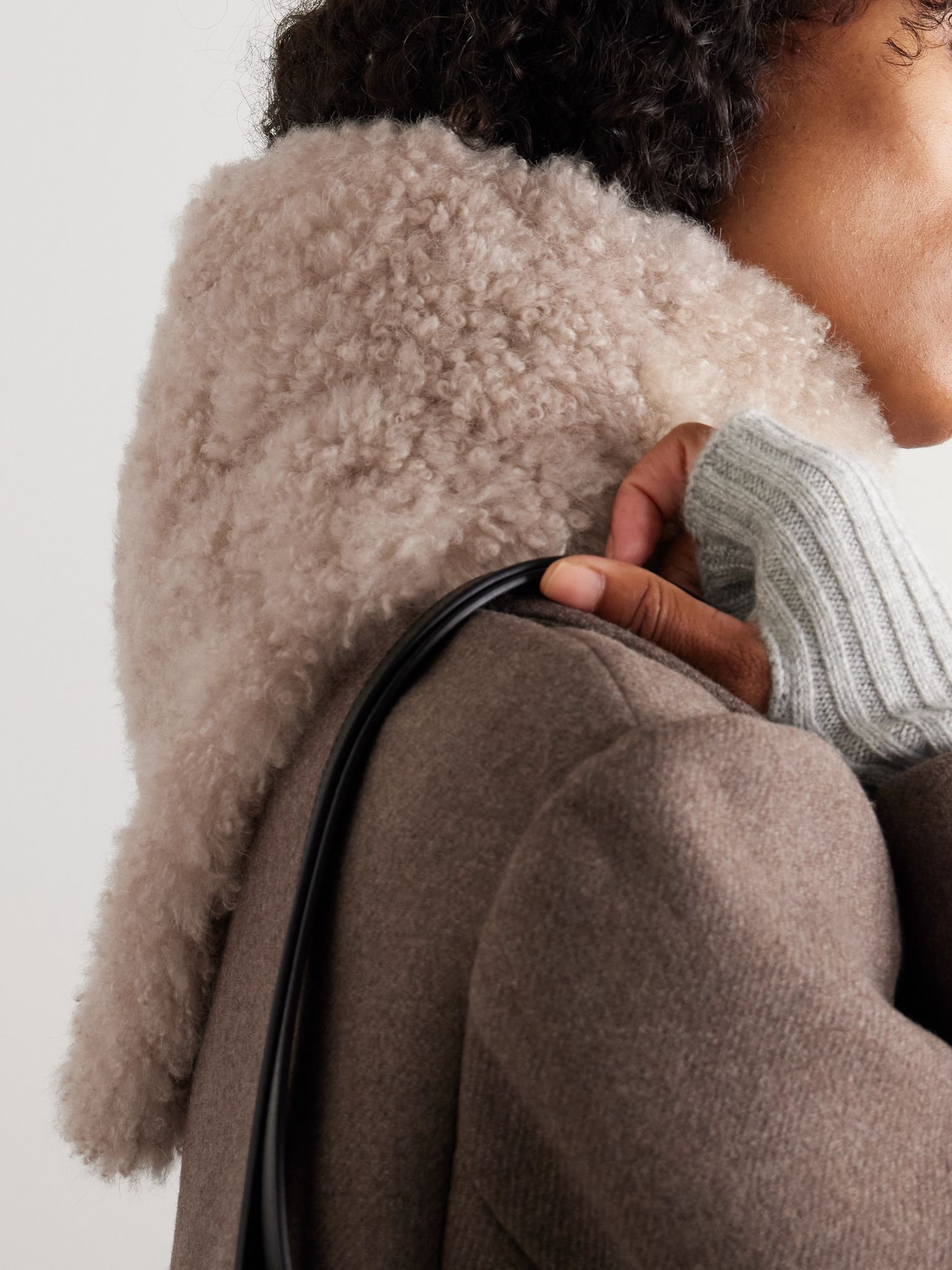 Shearling and wool scarf Beige - 2
