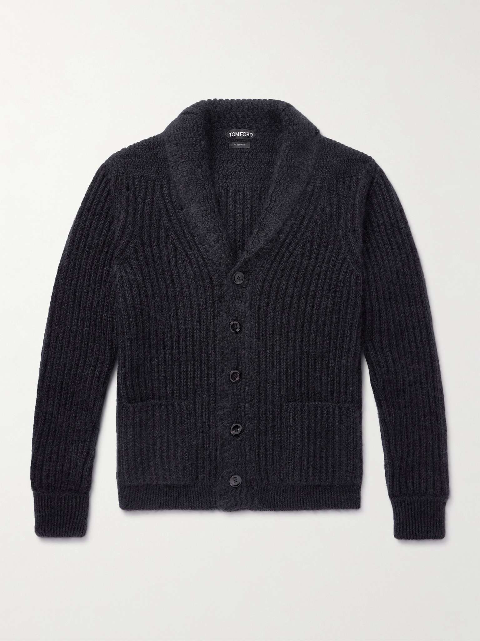 Shawl-Collar Ribbed Wool, Silk and Mohair-Blend Cardigan - 1