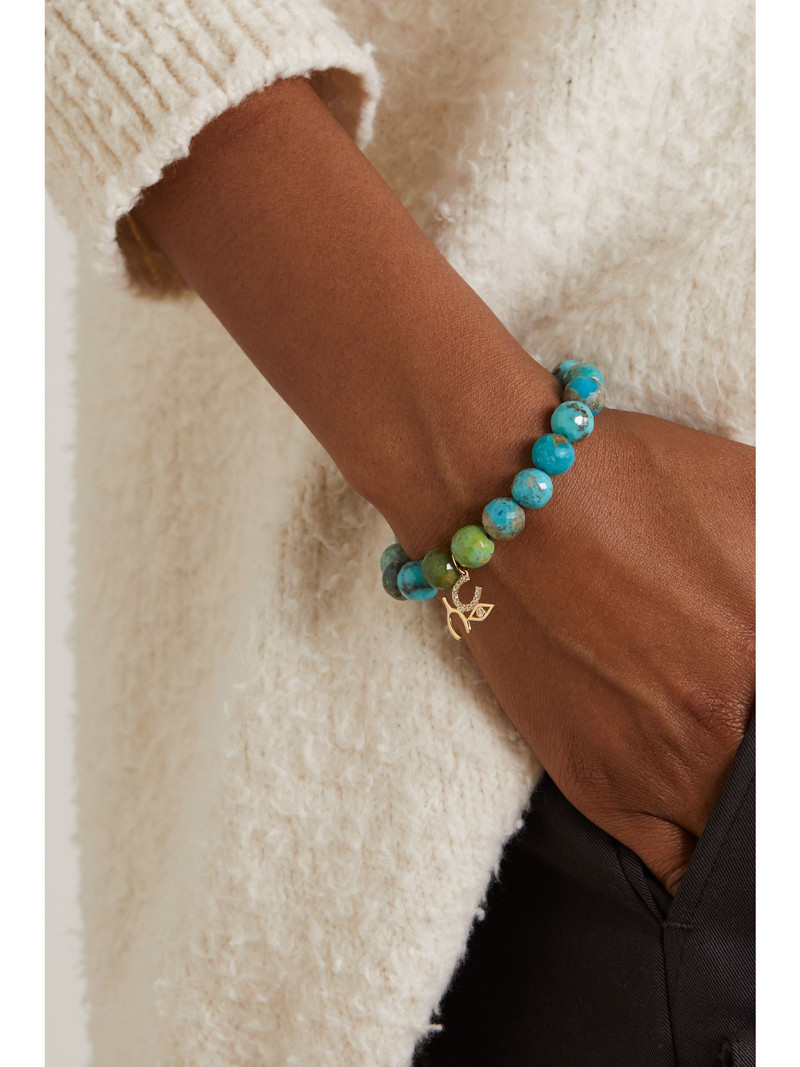 SYDNEY EVAN Large Luck and Protection 14-karat gold, turquoise and diamond bracelet Turquoise outlook