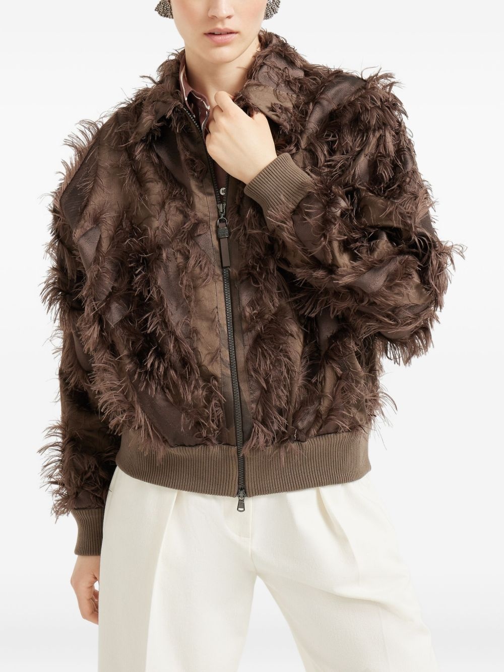 feather-trimmed bomber jacket - 4
