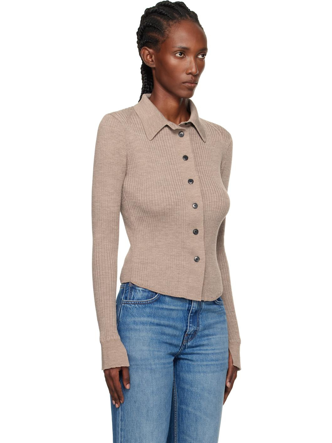 Beige Knitted Rib Cardigan - 2