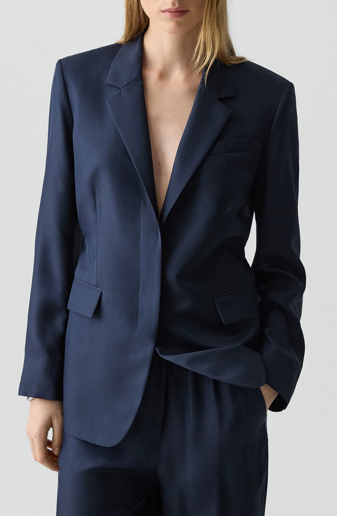 Theory Notched Lapel Silk Blazer in Nocturne Navy at Nordstrom - 1