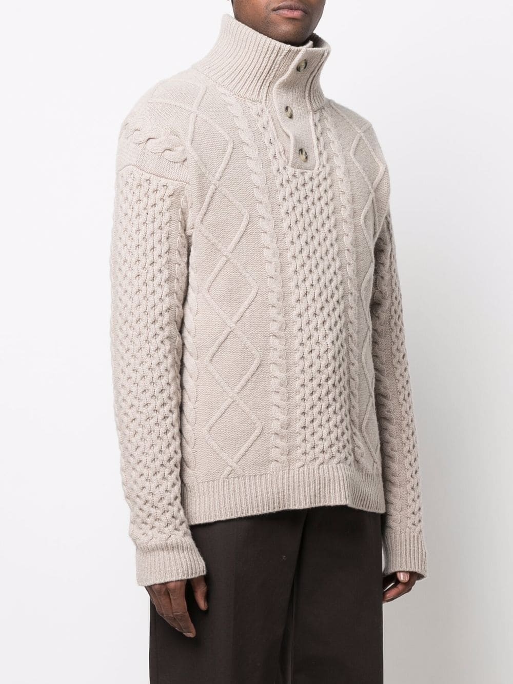 button-collar cable-knit jumper - 3