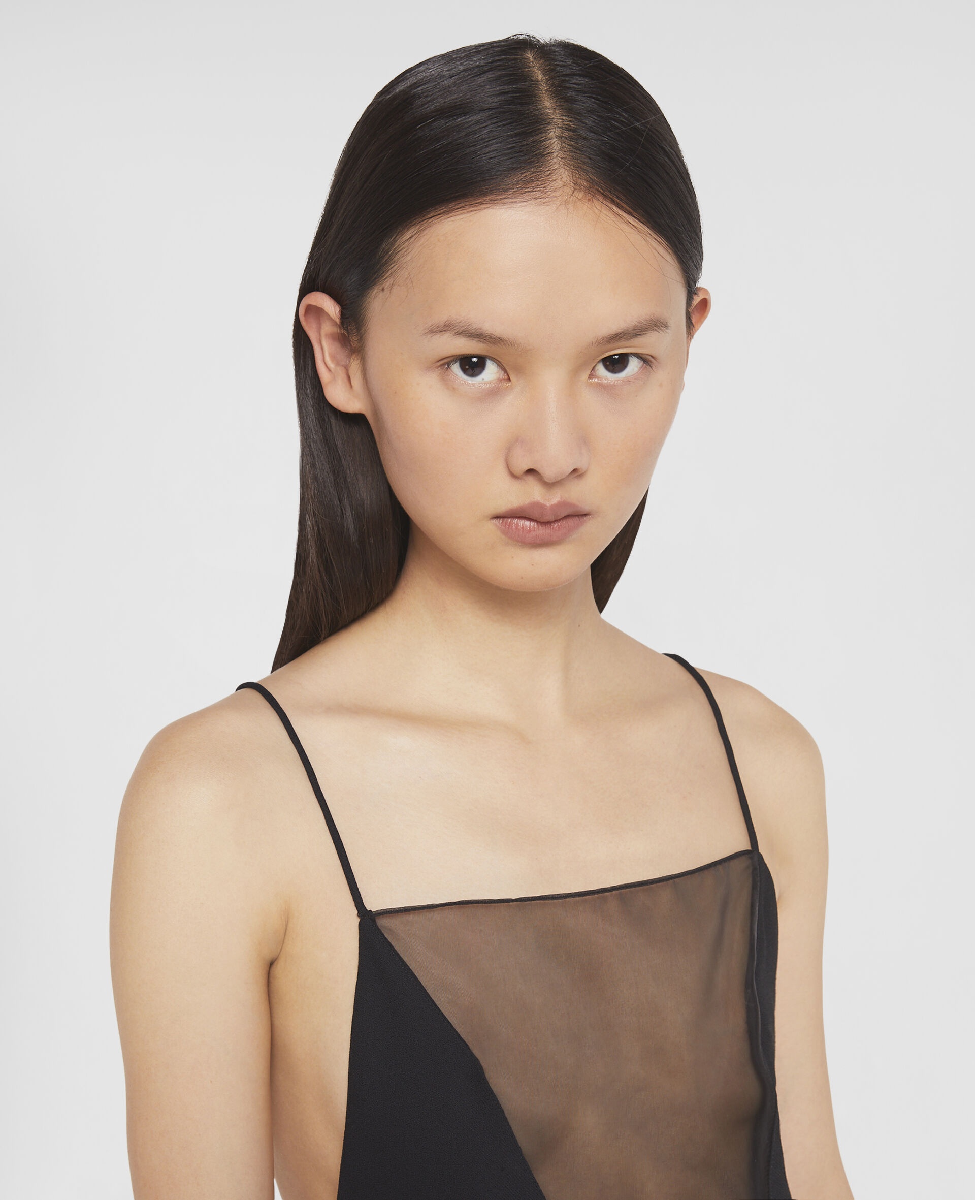 V Mesh Compact Crepe Slip Dress - 4