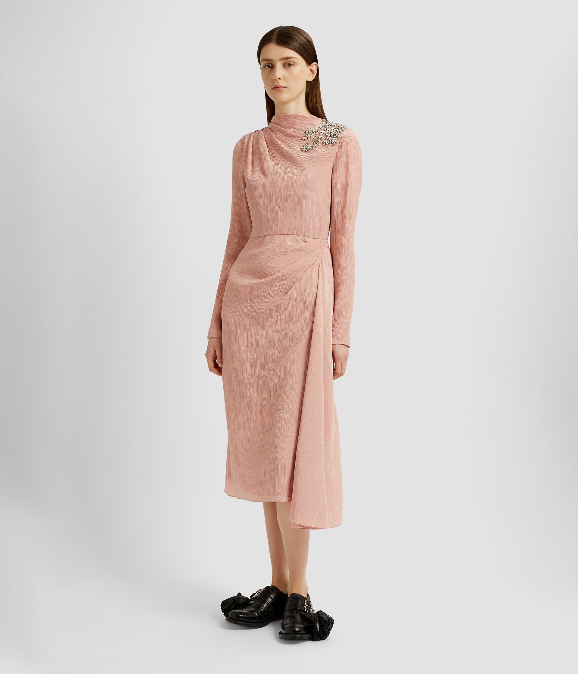LONG SLEEVE DRAPED MIDI DRESS - 4