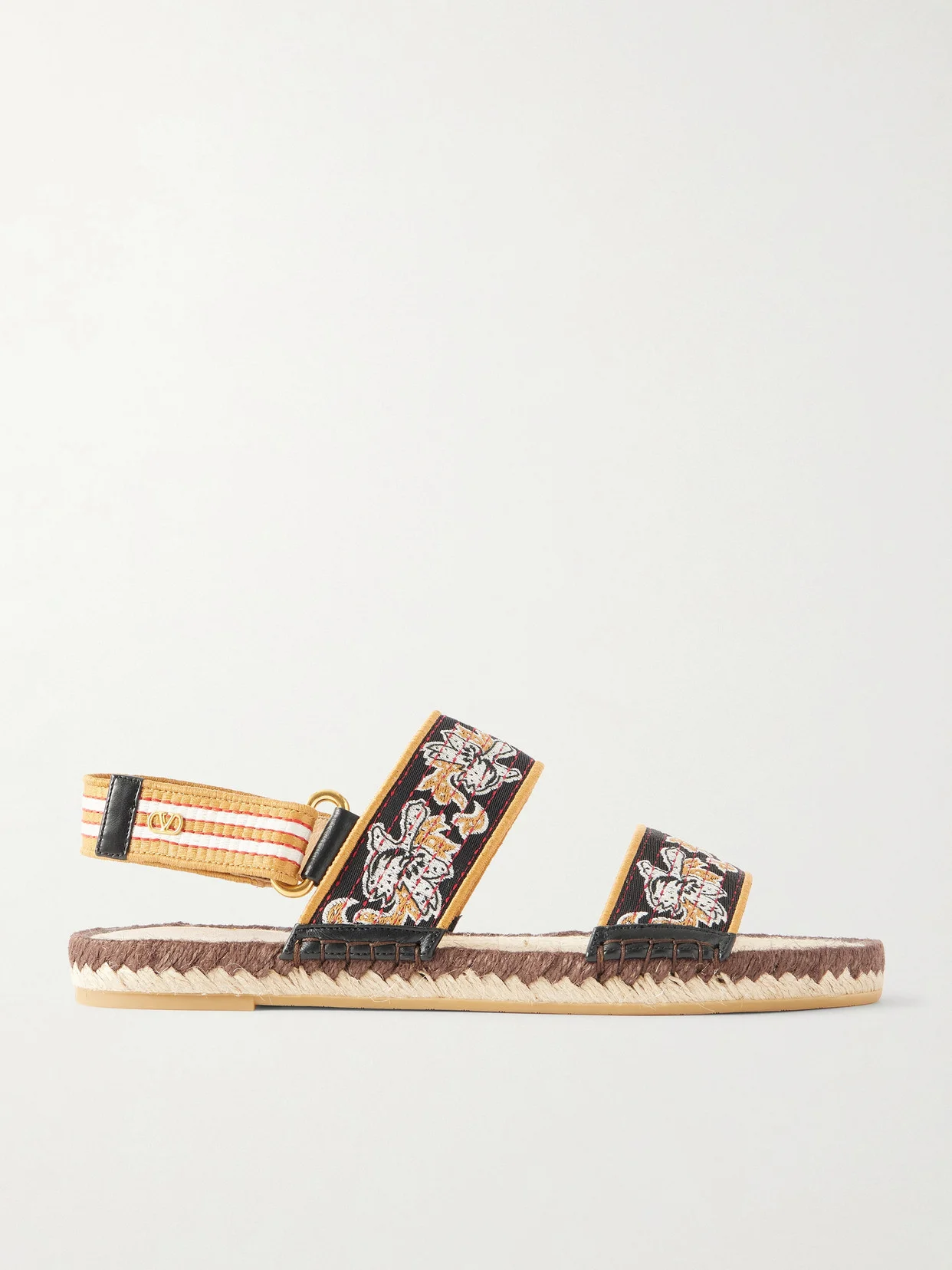 Leather-trimmed Embroidered Canvas Espadrille Sandals - 1