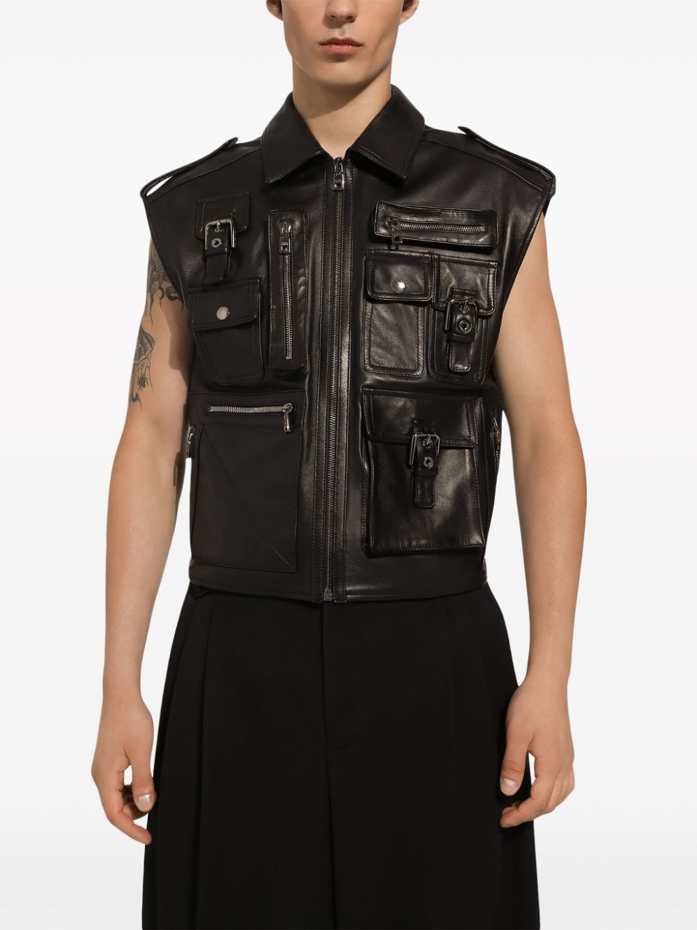 biker leather gilet - 5