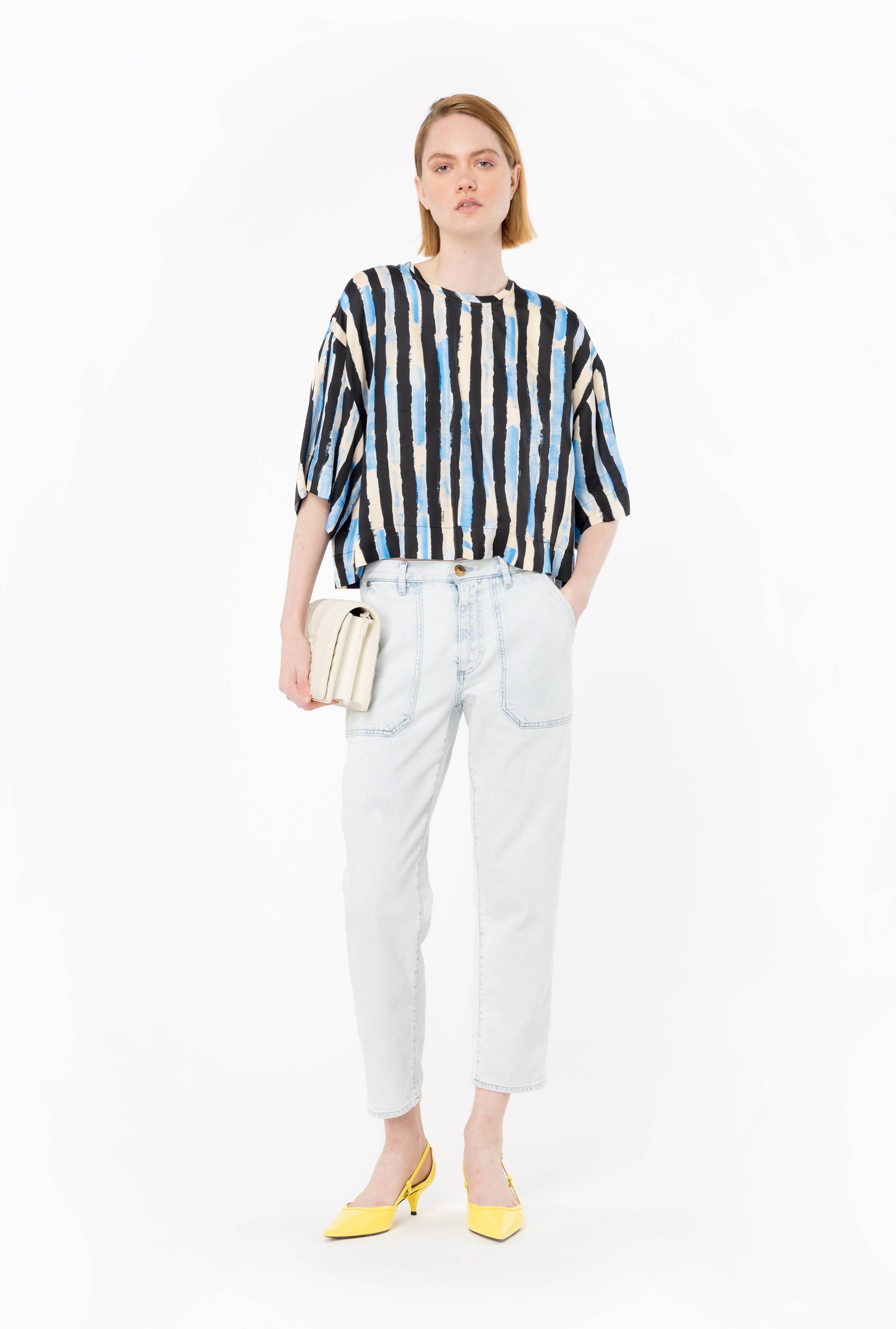 SHORT BLOUSE WITH PAINTED-STRIPE PRINT - 3