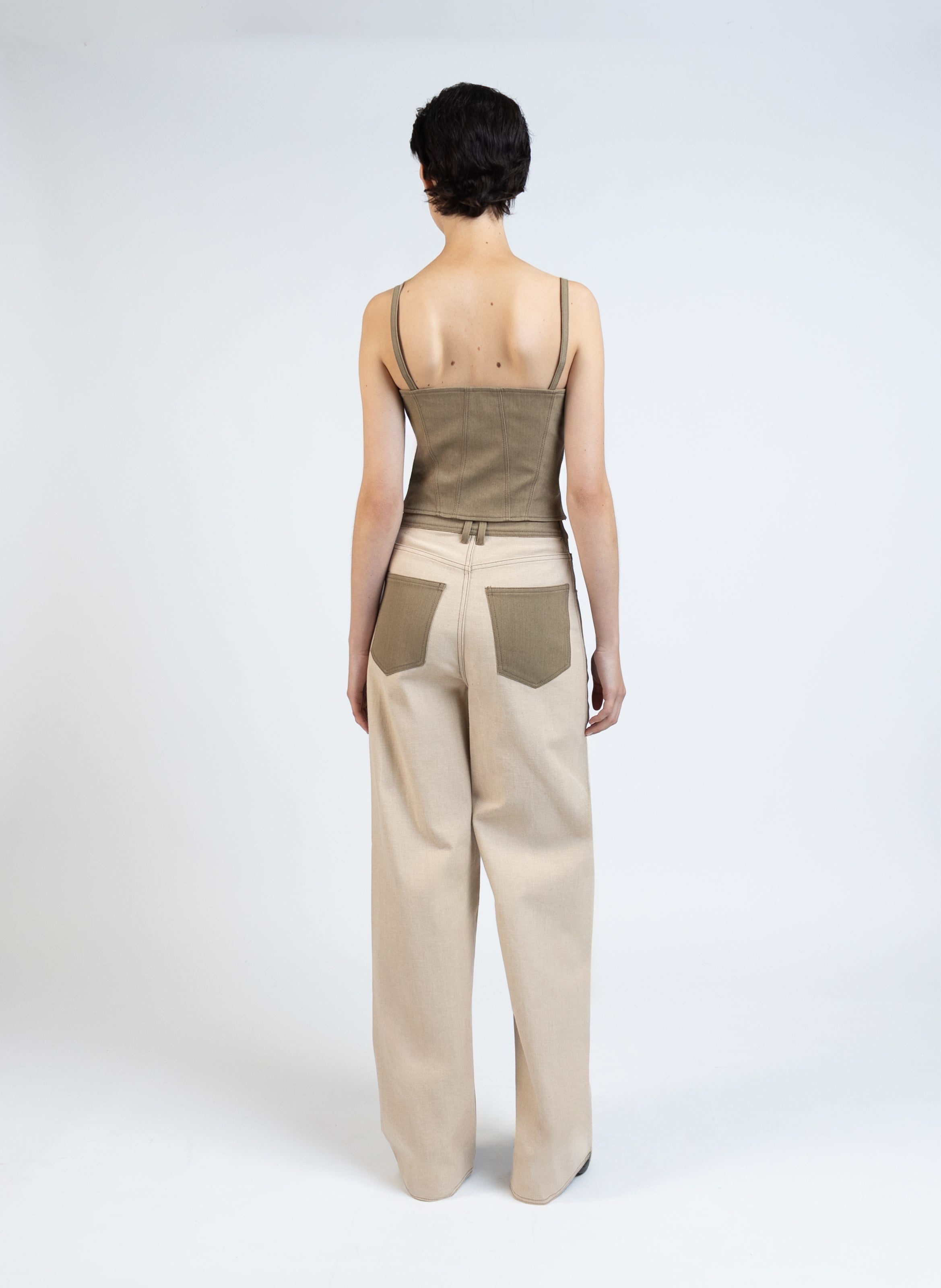 Reverse Denim Baggy Trousers/Khaki - 5