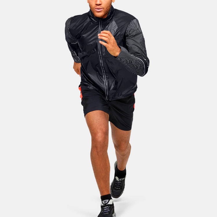 Men's Under Armour Run Impasse Reflect Stripe Pattern Stand Collar Long Sleeves Jacket Black 1350944 - 3