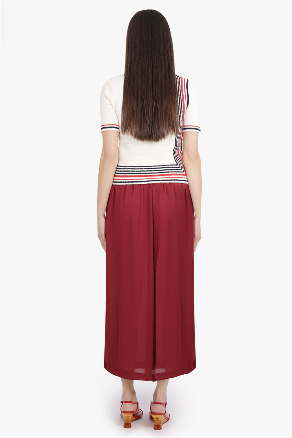 WIDE LEG SHEER CROP PANT | BURGUNDY - 5