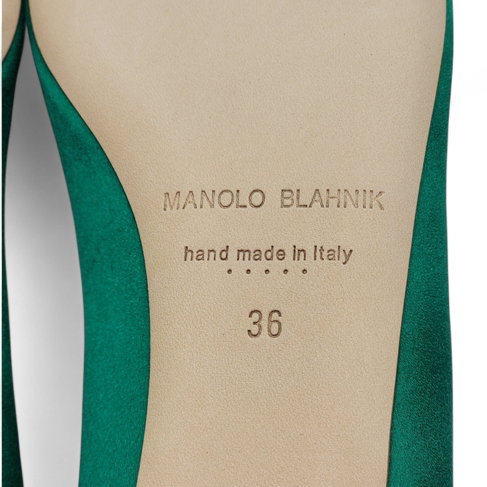 Manolo Blahnik Hangisiflat Jewel Buckle Flat Pumps - Satin - Green 36 - 6