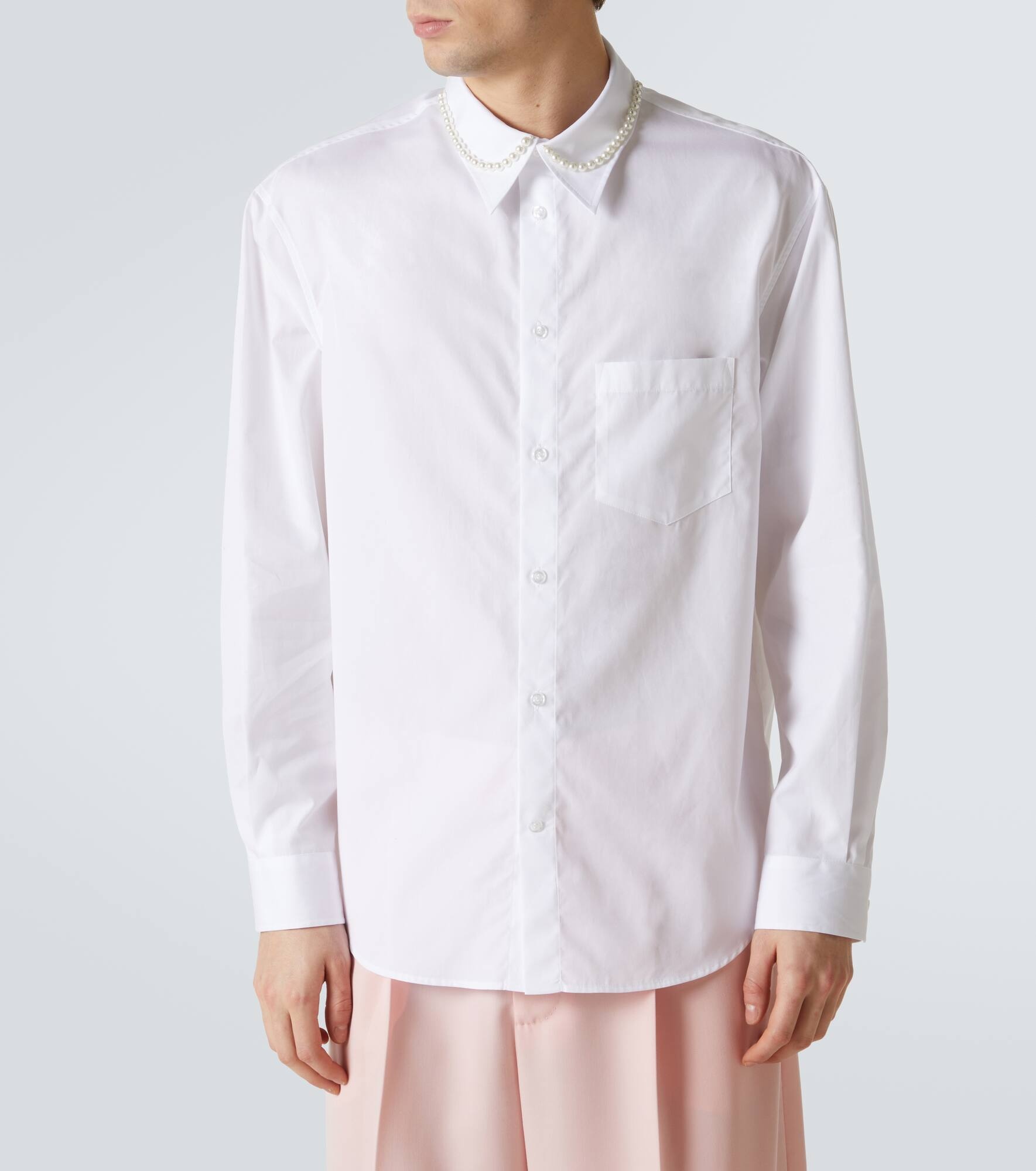Faux pearl-embellished cotton poplin shirt - 3