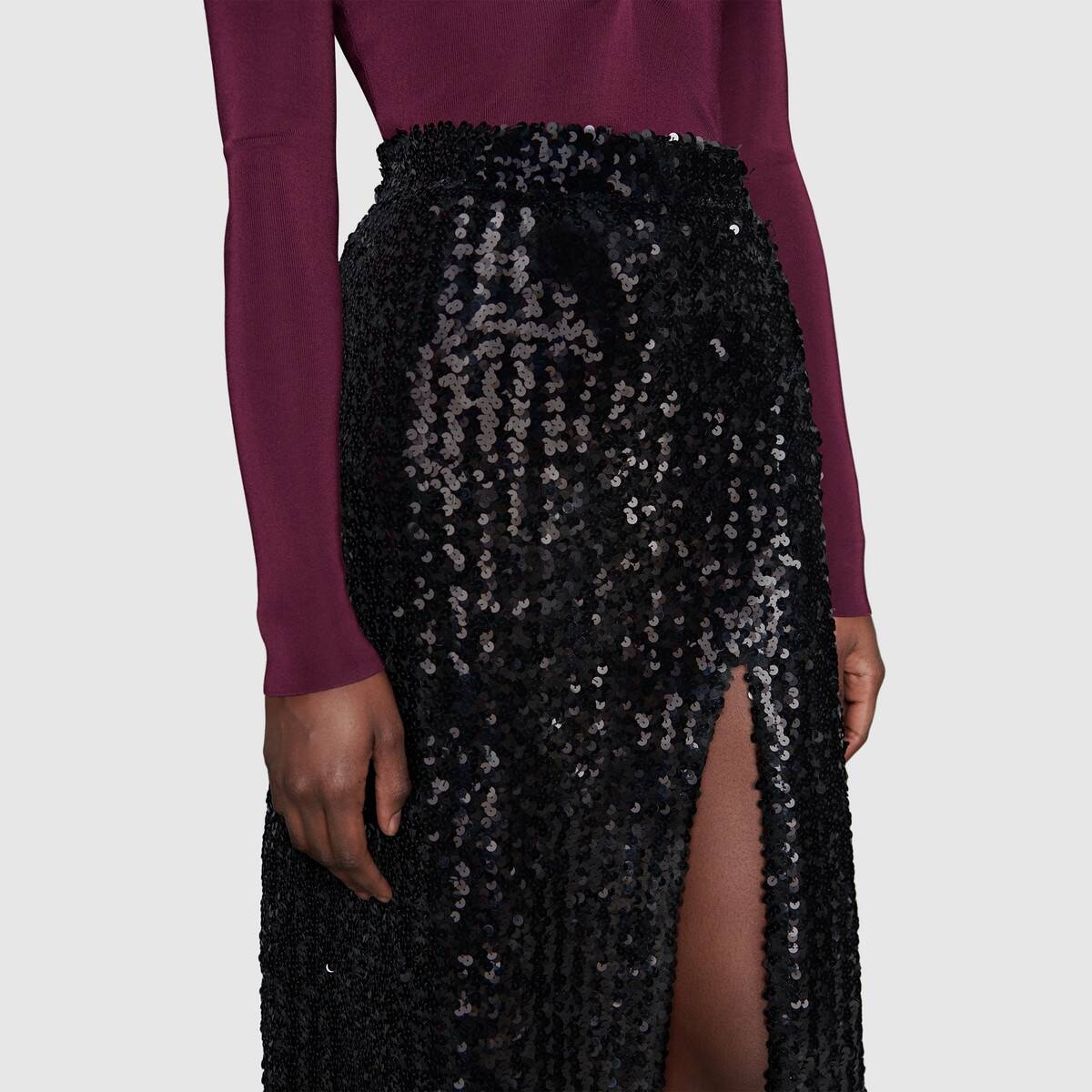 Sequin embroidered skirt with slit - 5