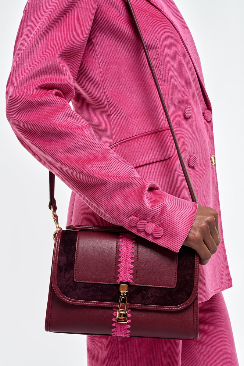 GABRIELA HEARST Small Leonora Flap Embroidered Bag in Bordeaux & Fuchsia Nappa Leather outlook