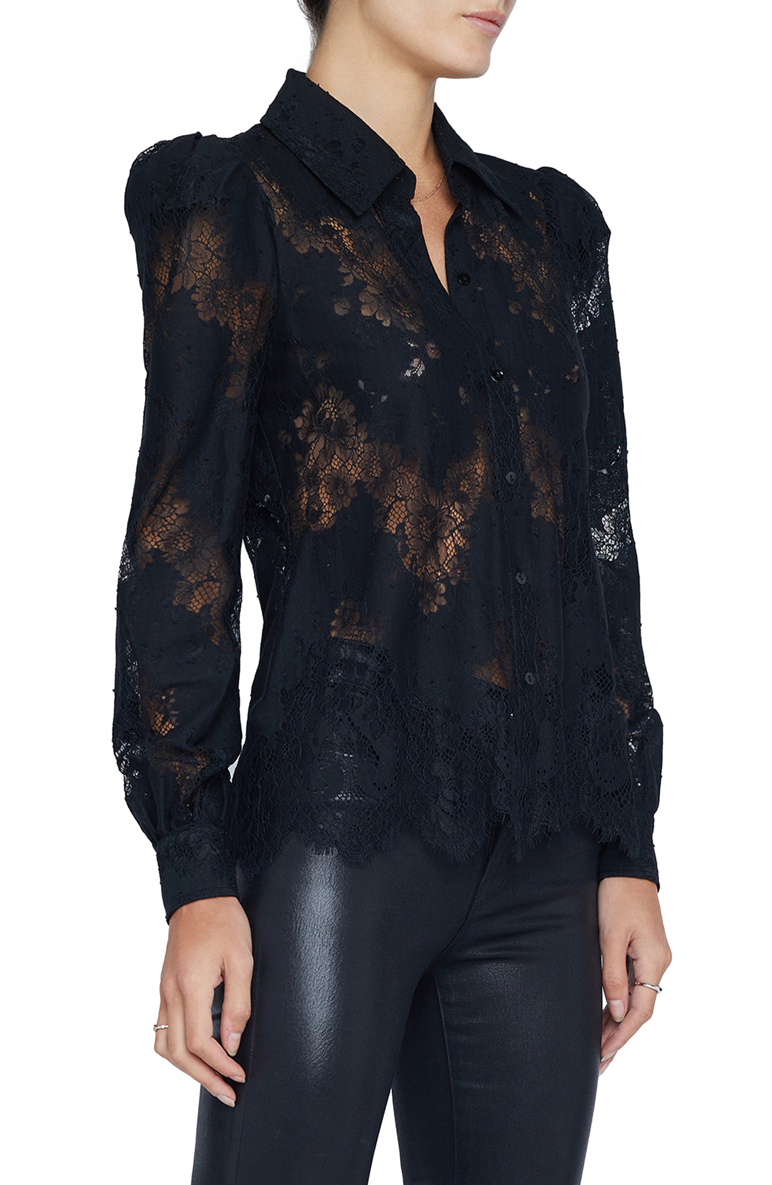 L'AGENCE Jenica Lace Blouse in Black at Nordstrom - 3