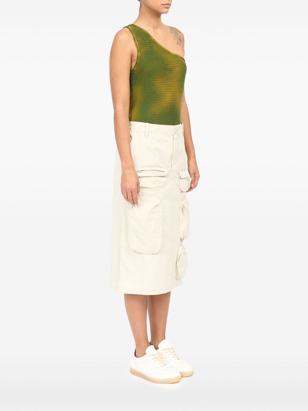 cotton gabardine midi cargo skirt - 3