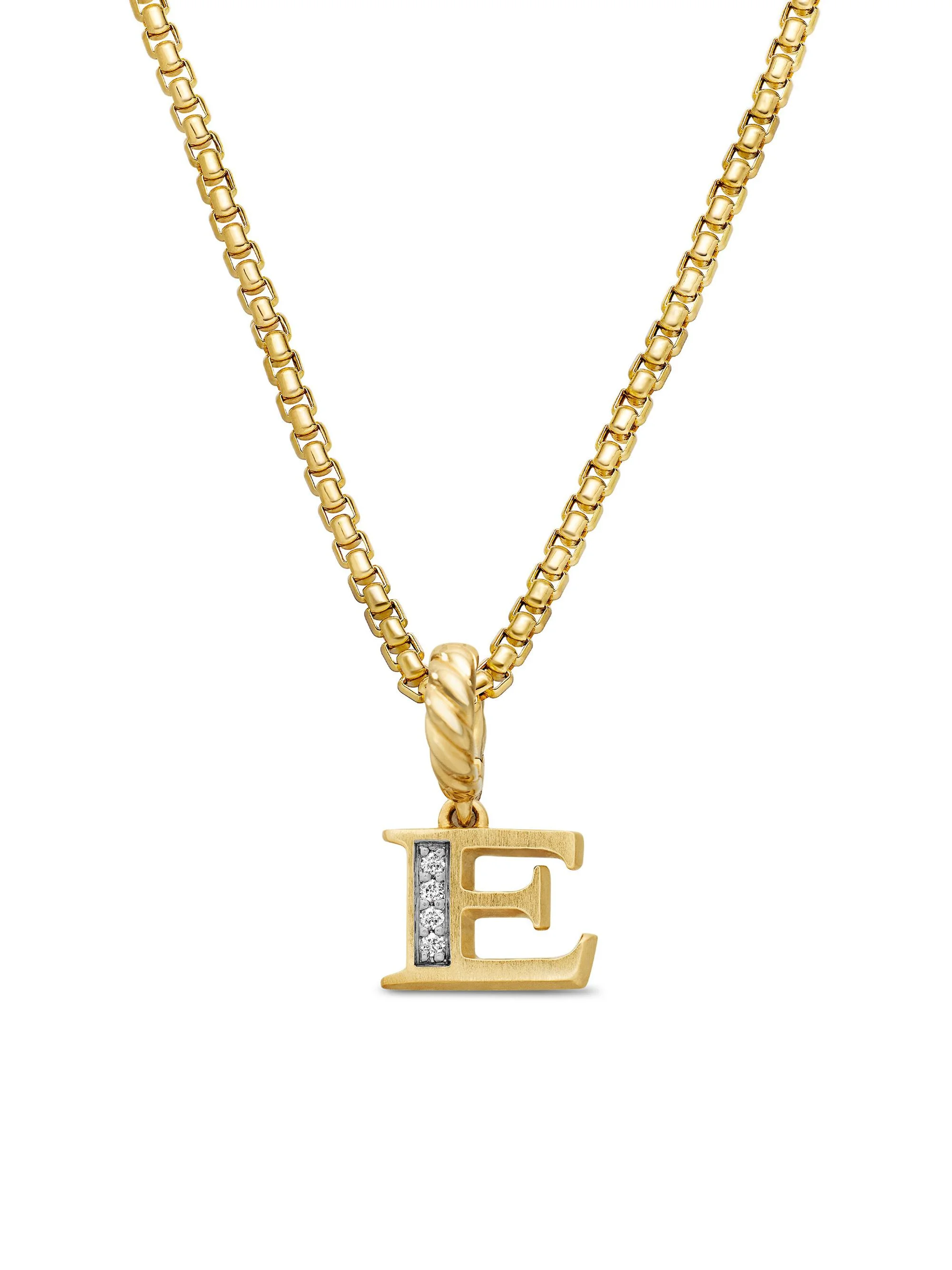 Women's Pavé Initial Pendant in 18K Yellow Gold - Initial E - 1