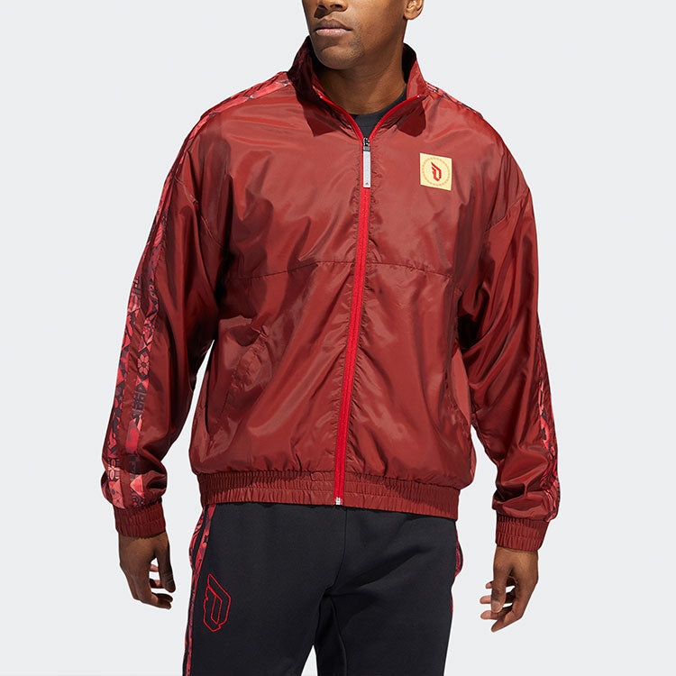 Men's adidas CNY Logo Basketball Sports Jacket Red HF5880 - 4