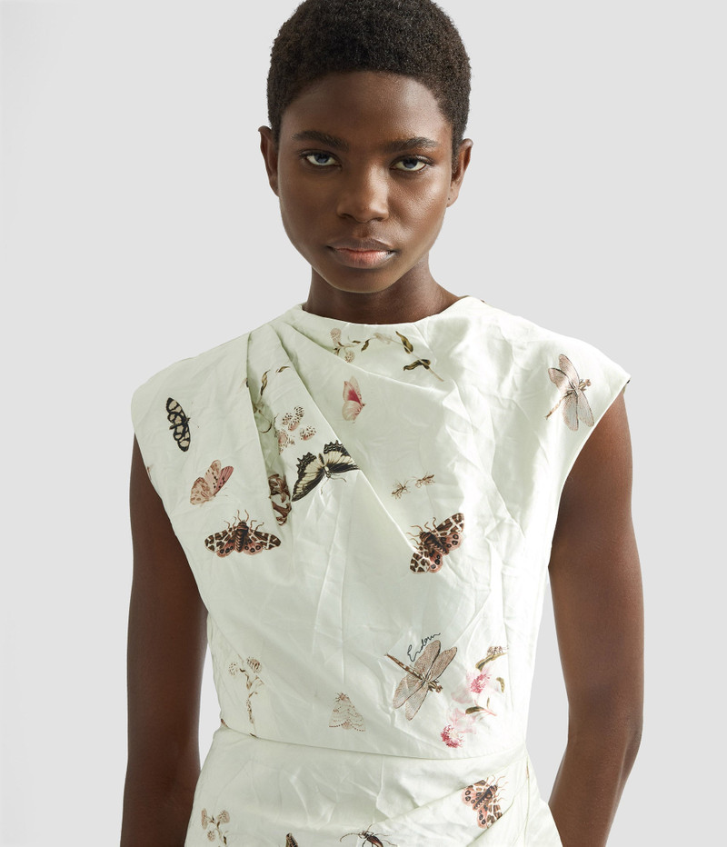 DRAPED PRINTED TEXTURED SATIN MIDI DRESS 5