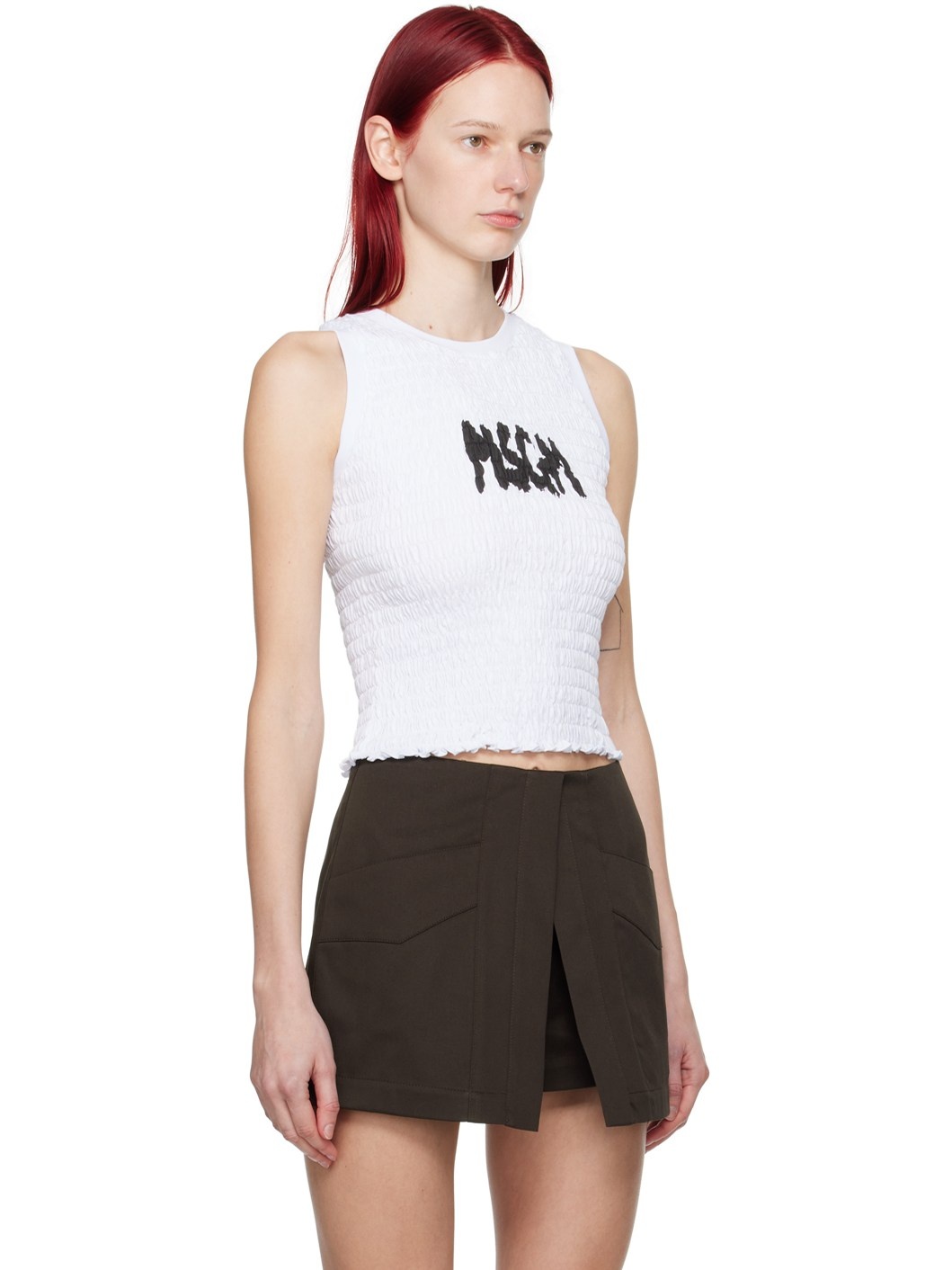 White Shirred Tank Top - 2